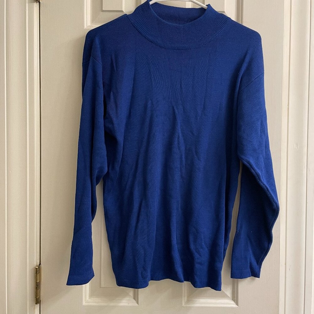 Vintage Ann May Blue 100% Silk Turtleneck Sweater